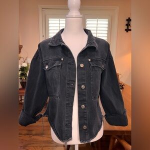 zara woman premium denim collection cropped overshirt jacket black - M